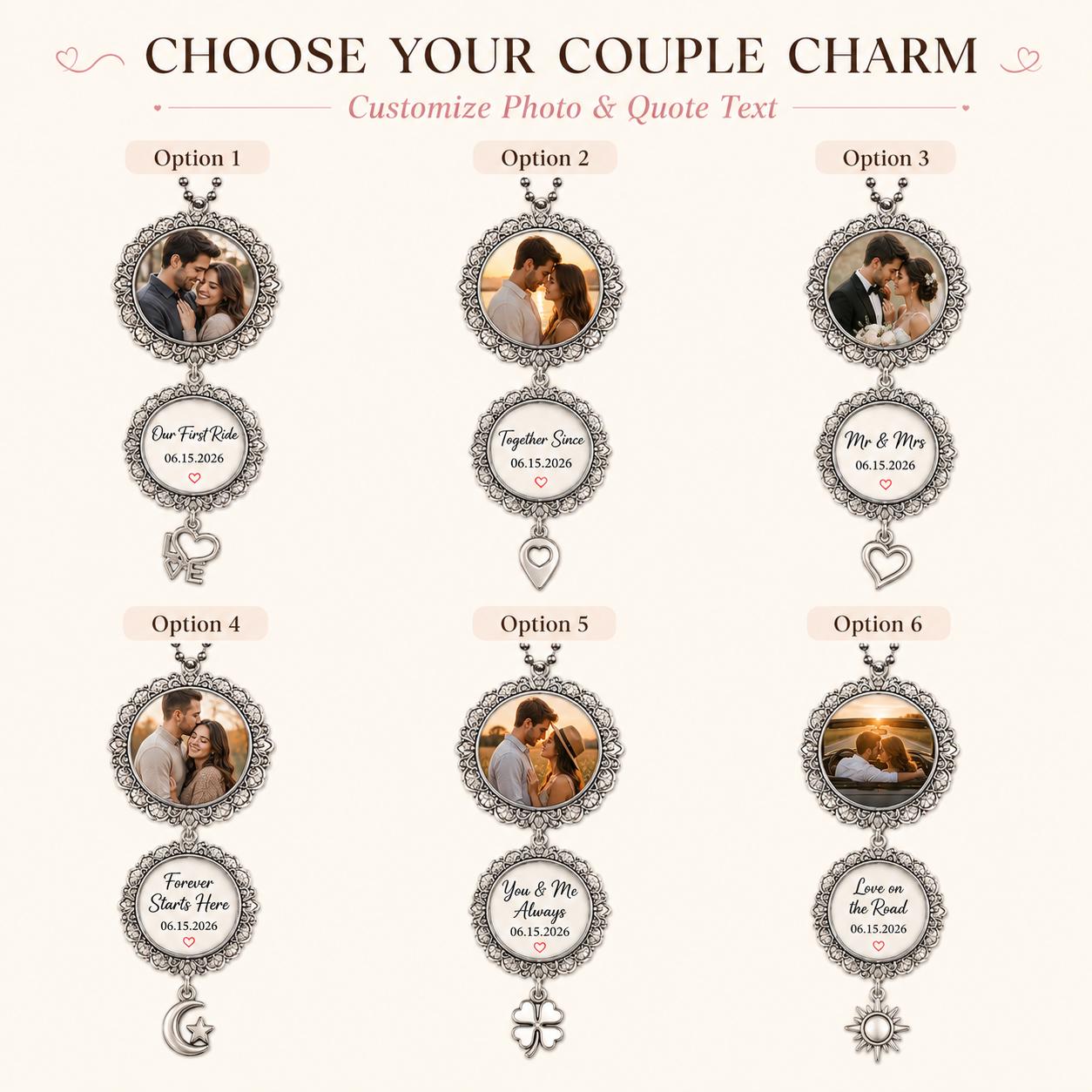 Couple Photo Car Charm, Personalized Rearview Mirror Charm, Custom Anniversary Keepsake Gift - product image 3