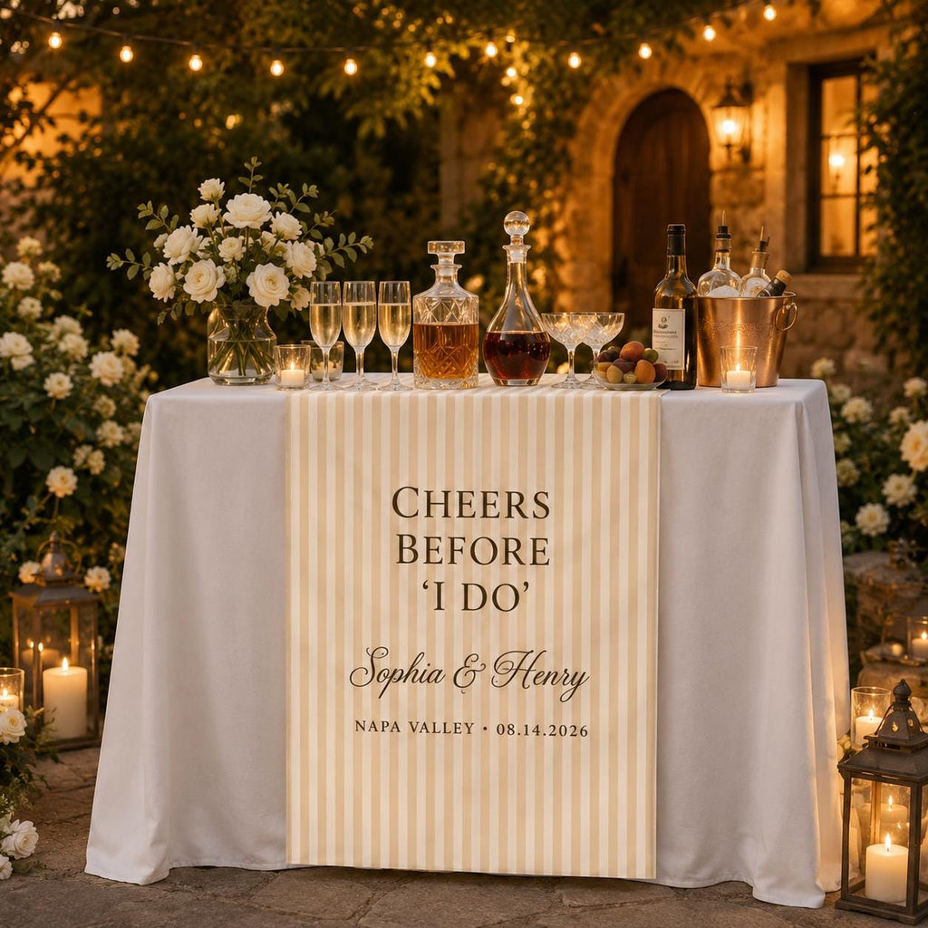 Rehearsal Dinner Table Runner, Personalized Wedding Weekend Bar Sign, Custom Night Before Drinks Decor - product image 5