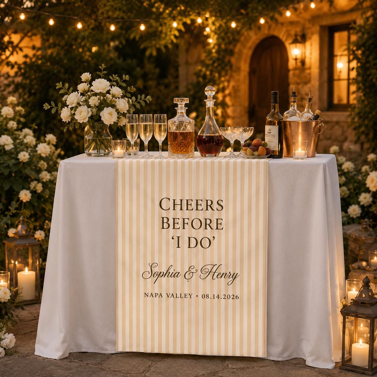 Rehearsal Dinner Table Runner, Personalized Wedding Weekend Bar Sign, Custom Night Before Drinks Decor - product image 5