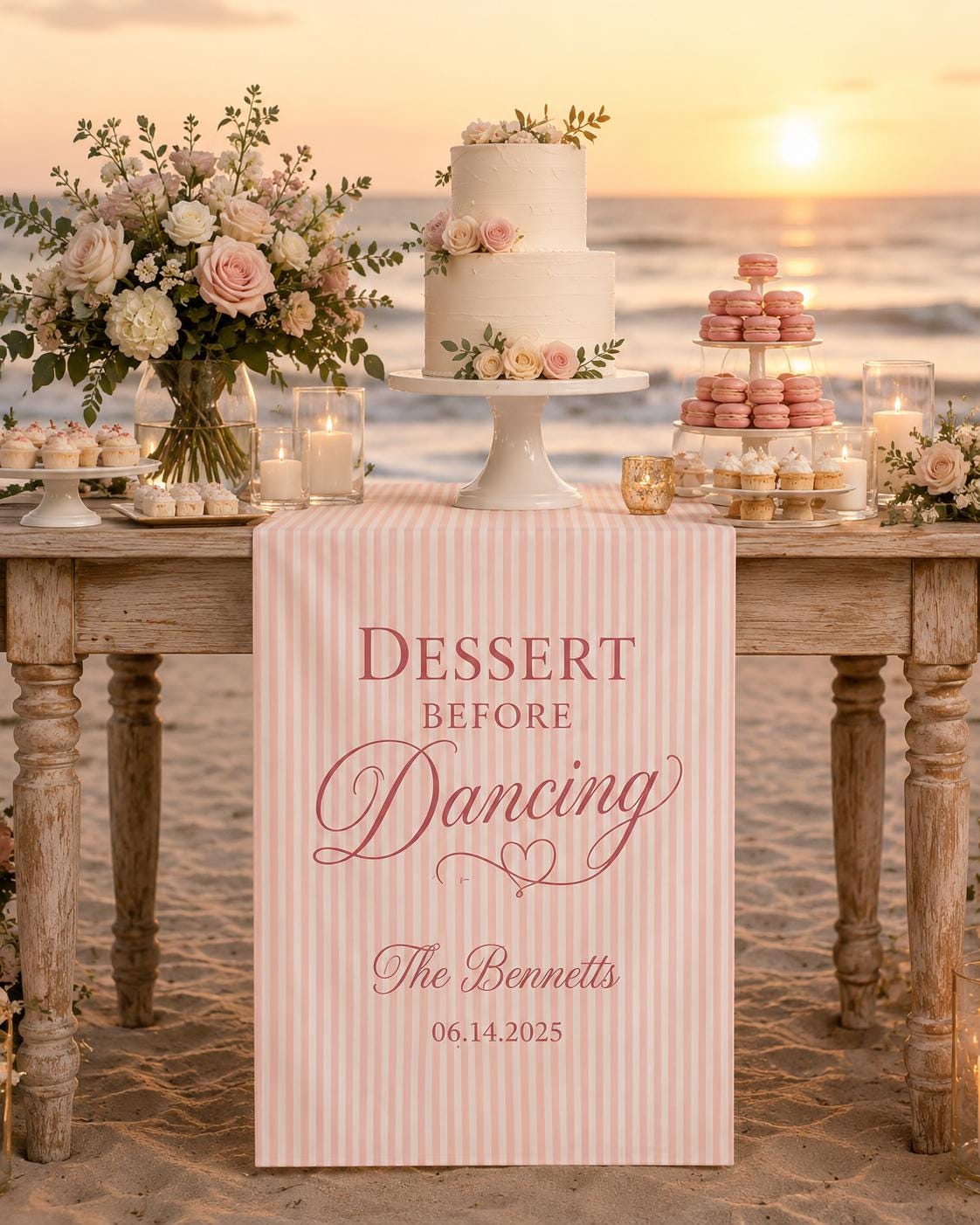Personalized Wedding Dessert Table Runner, Satin Reception Decor, Custom Event Banner - product image 1