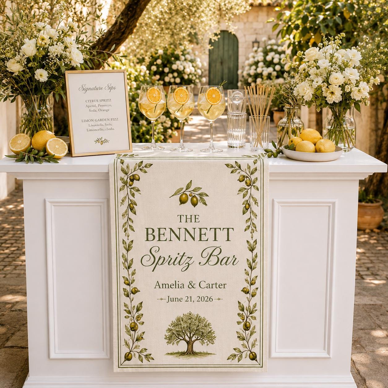 Personalized Lemon Spritz Bar Wedding Fabric Banner, Custom Summer Cocktail Decor - product image 6
