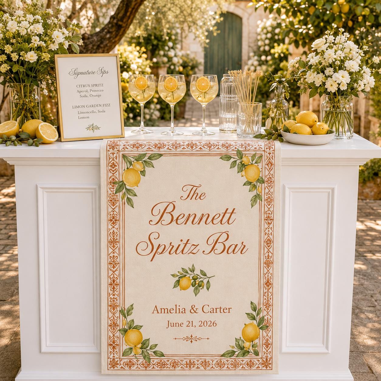 Personalized Lemon Spritz Bar Wedding Fabric Banner, Custom Summer Cocktail Decor - product image 9