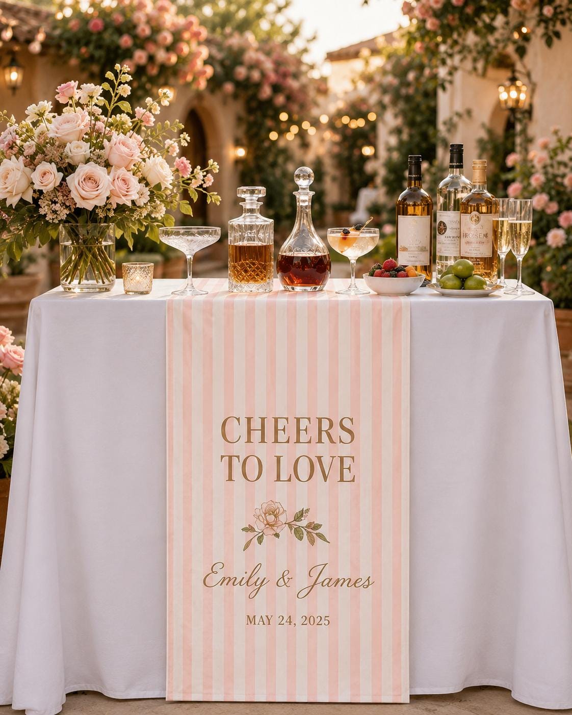 Welcome Drinks Table Runner, Personalized Wedding Bar Sign, Custom Cocktail Hour Reception Decor - product image 1