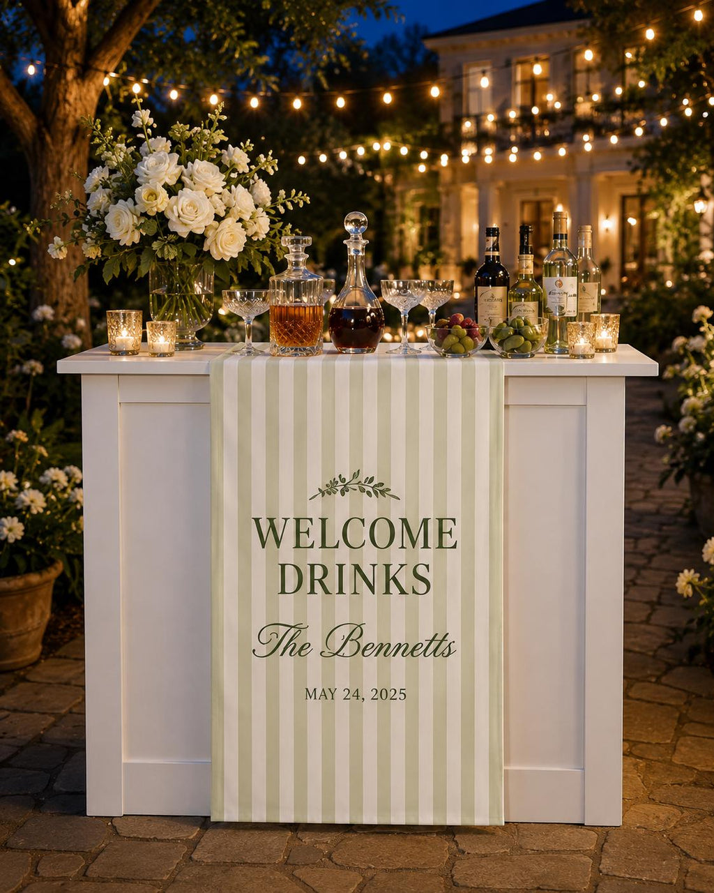 Welcome Drinks Table Runner, Personalized Wedding Bar Sign, Custom Cocktail Hour Reception Decor - product image 5