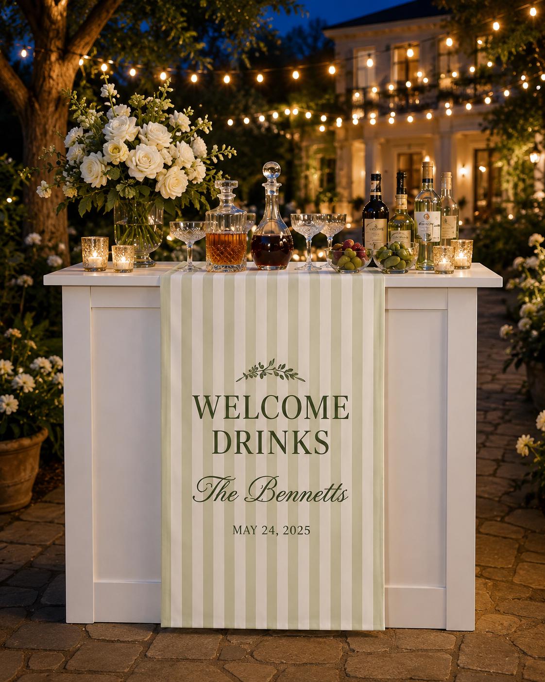 Welcome Drinks Table Runner, Personalized Wedding Bar Sign, Custom Cocktail Hour Reception Decor - product image 5