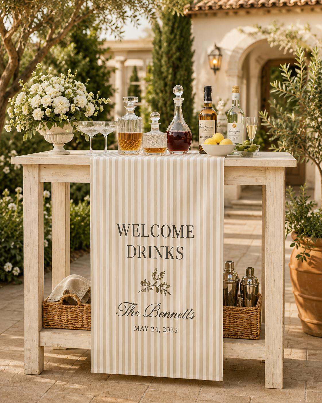 Welcome Drinks Table Runner, Personalized Wedding Bar Sign, Custom Cocktail Hour Reception Decor - product image 7