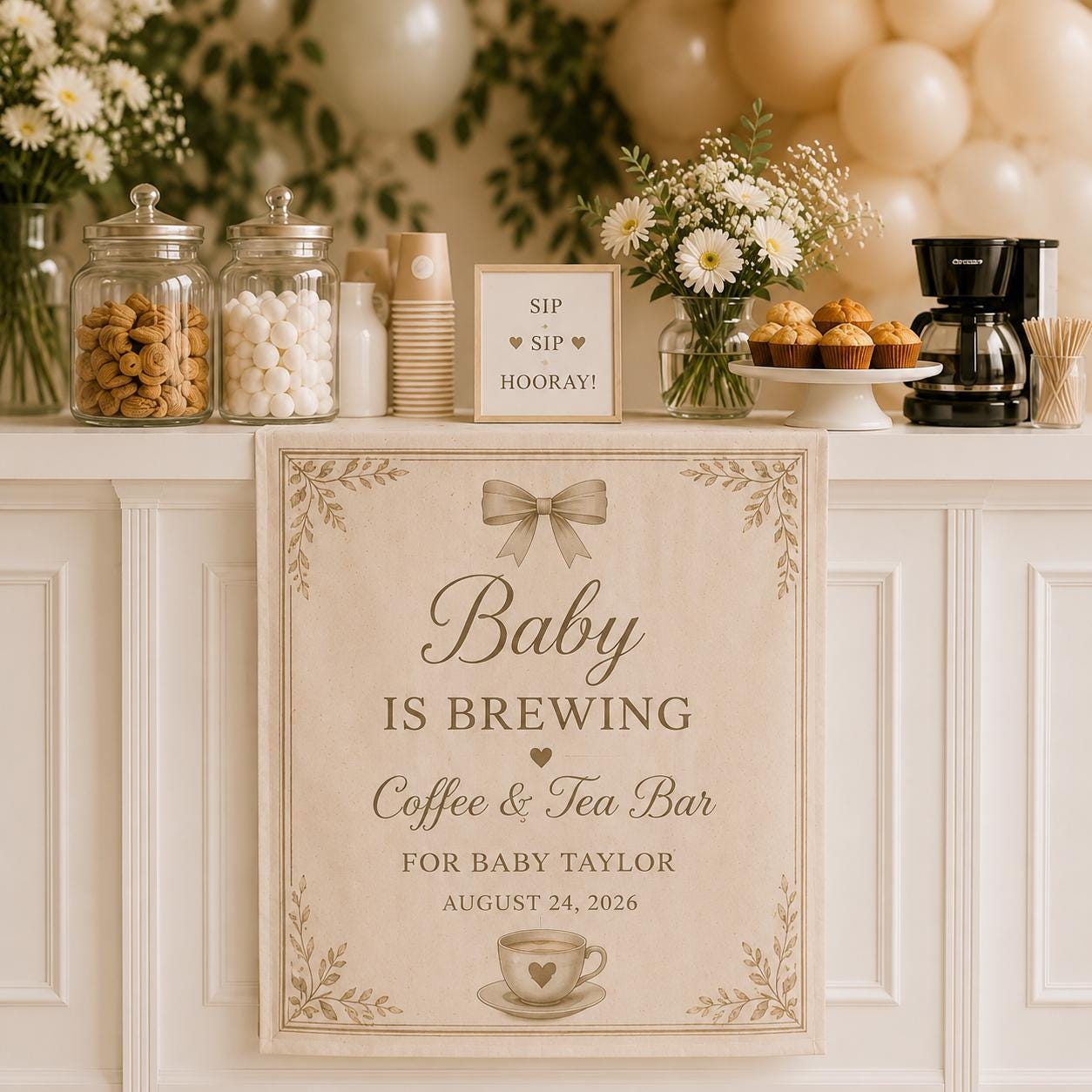 Baby Shower Coffee Bar Runner, Personalized "Baby is Brewing" Table Decor - product image 4
