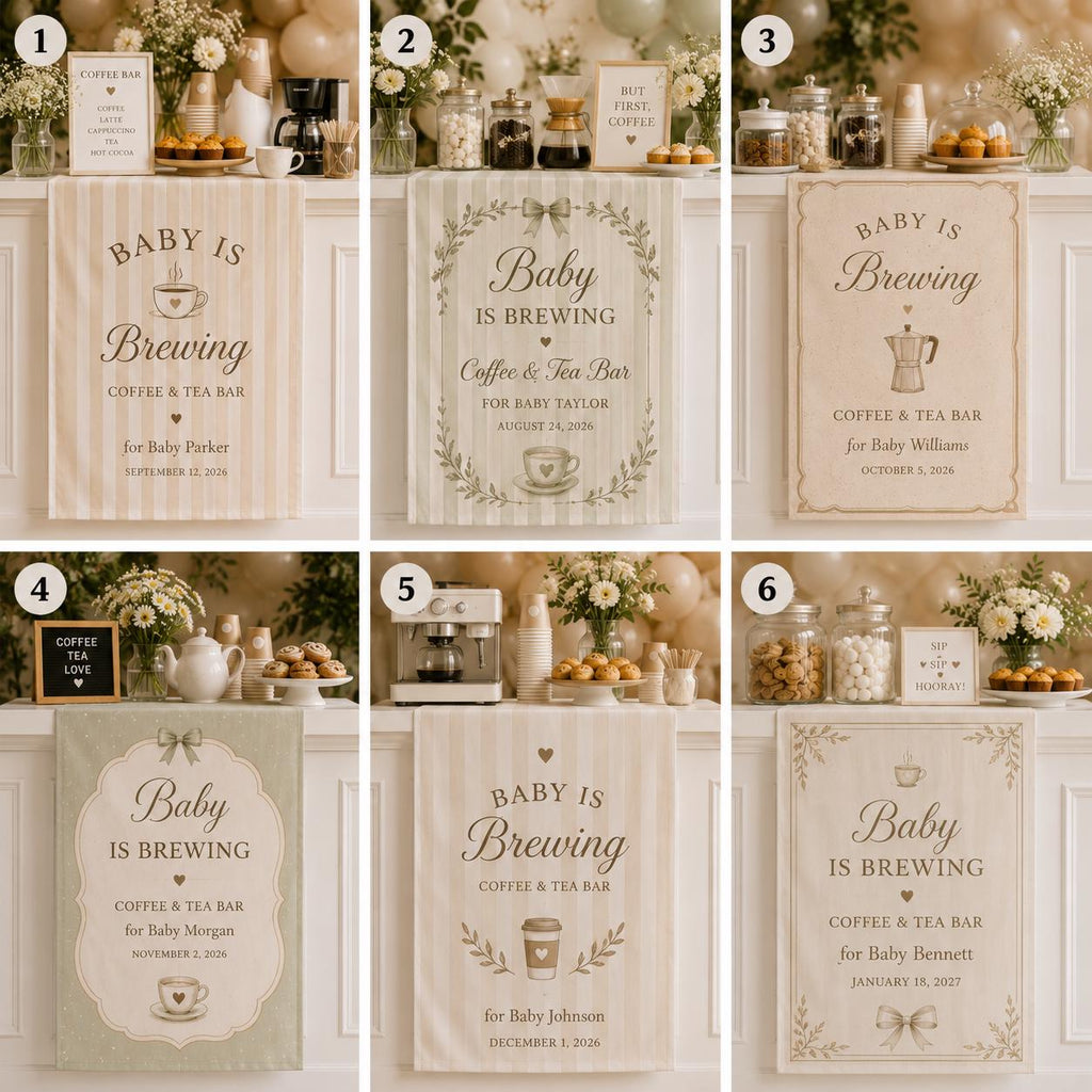 Baby Shower Coffee Bar Runner, Personalized "Baby is Brewing" Table Decor - product image 2