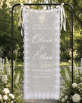 Lace Wedding Welcome Banner, Personalized Sheer Ceremony Sign, Custom Romantic Wedding Decor - product image 1