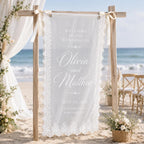 Lace Wedding Welcome Banner, Personalized Sheer Ceremony Sign – product photo 5