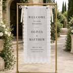 Lace Wedding Welcome Banner, Personalized Sheer Ceremony Sign – product photo 7