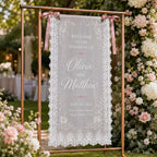 Lace Wedding Welcome Banner, Personalized Sheer Ceremony Sign – product photo 9