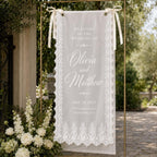Lace Wedding Welcome Banner, Personalized Sheer Ceremony Sign – product photo 10