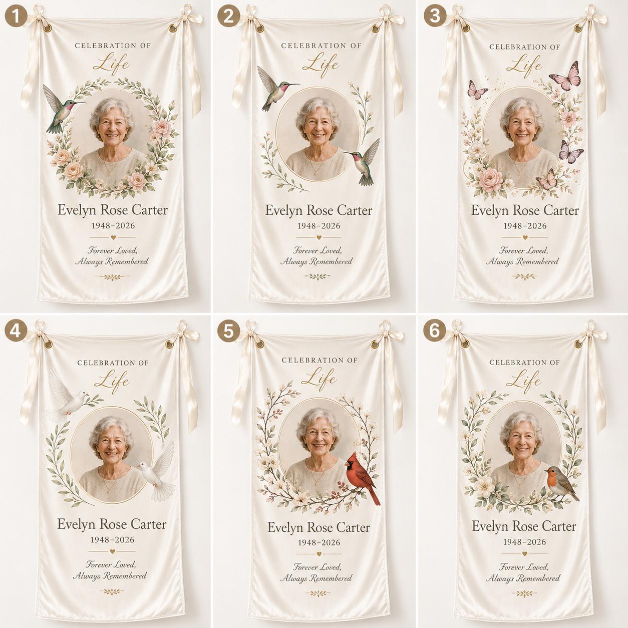 Memorial Photo Banner, Personalized Celebration of Life Fabric Sign, Custom Satin Remembrance Banner - product image 2