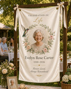 Memorial Photo Banner, Personalized Celebration of Life Fabric Sign, Custom Satin Remembrance – product photo 9