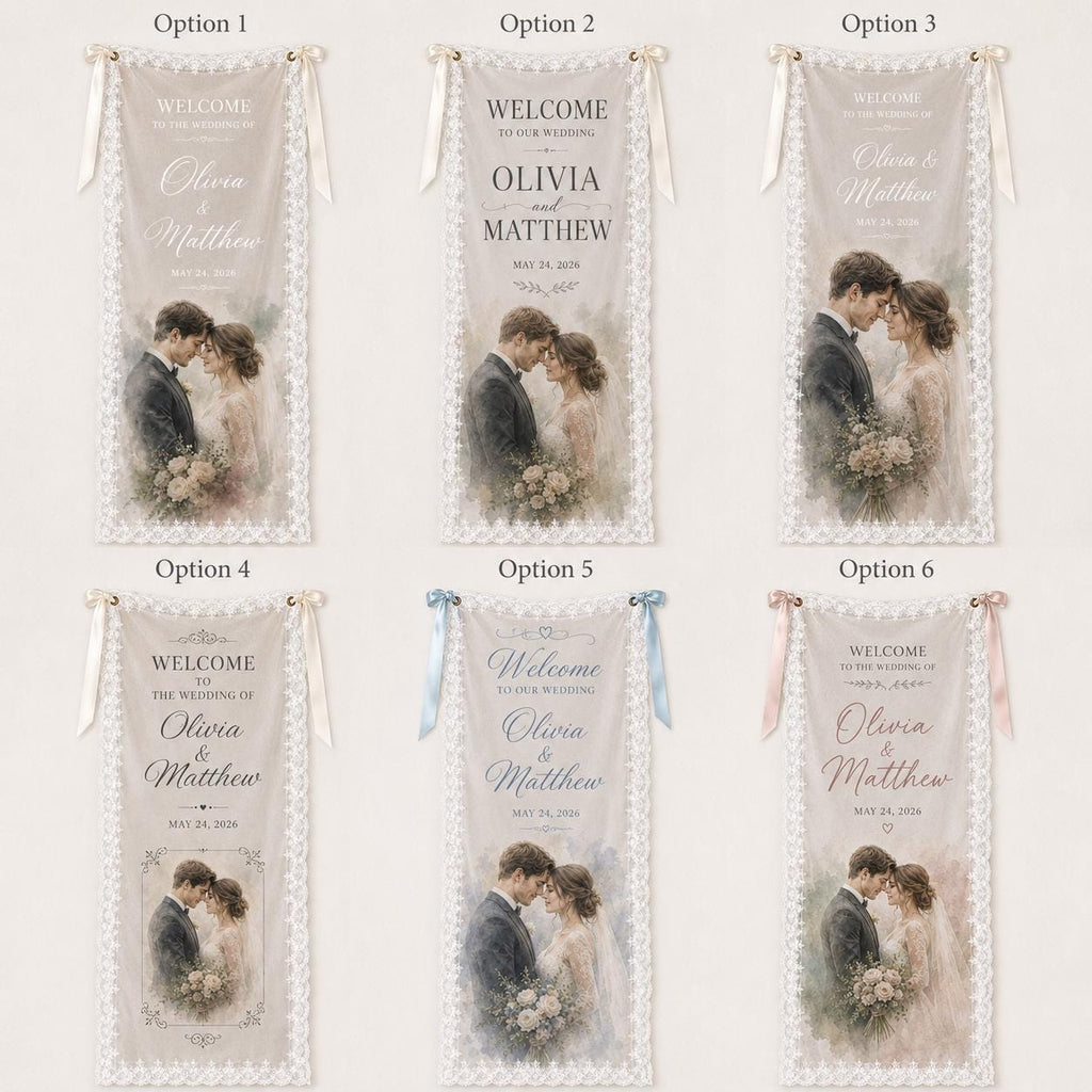 Photo Lace Wedding Banner, Personalized Sheer Welcome Sign, Custom Romantic Ceremony Decor - product image 2