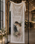 Photo Lace Wedding Banner, Personalized Sheer Welcome Sign – product photo 5