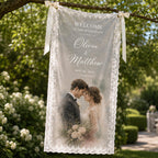 Photo Lace Wedding Banner, Personalized Sheer Welcome Sign – product photo 6