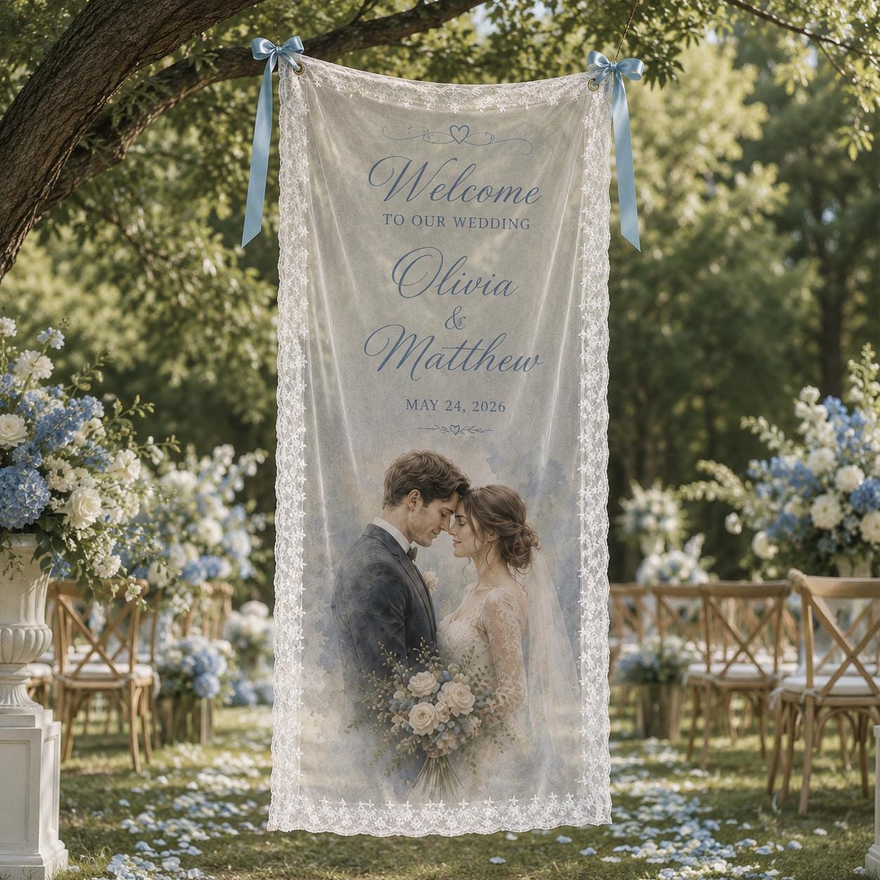 Photo Lace Wedding Banner, Personalized Sheer Welcome Sign, Custom Romantic Ceremony Decor - product image 8