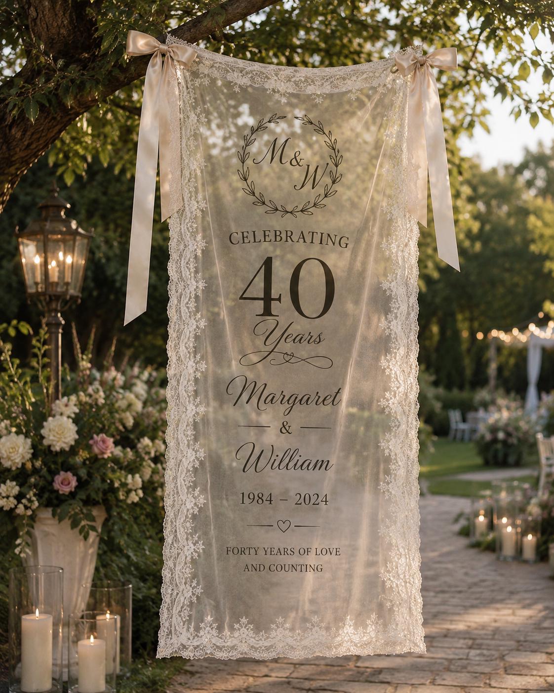 Anniversary Lace Banner, Personalized Sheer Anniversary Sign, Custom 25th 40th 50th Wedding Decor - product image 5