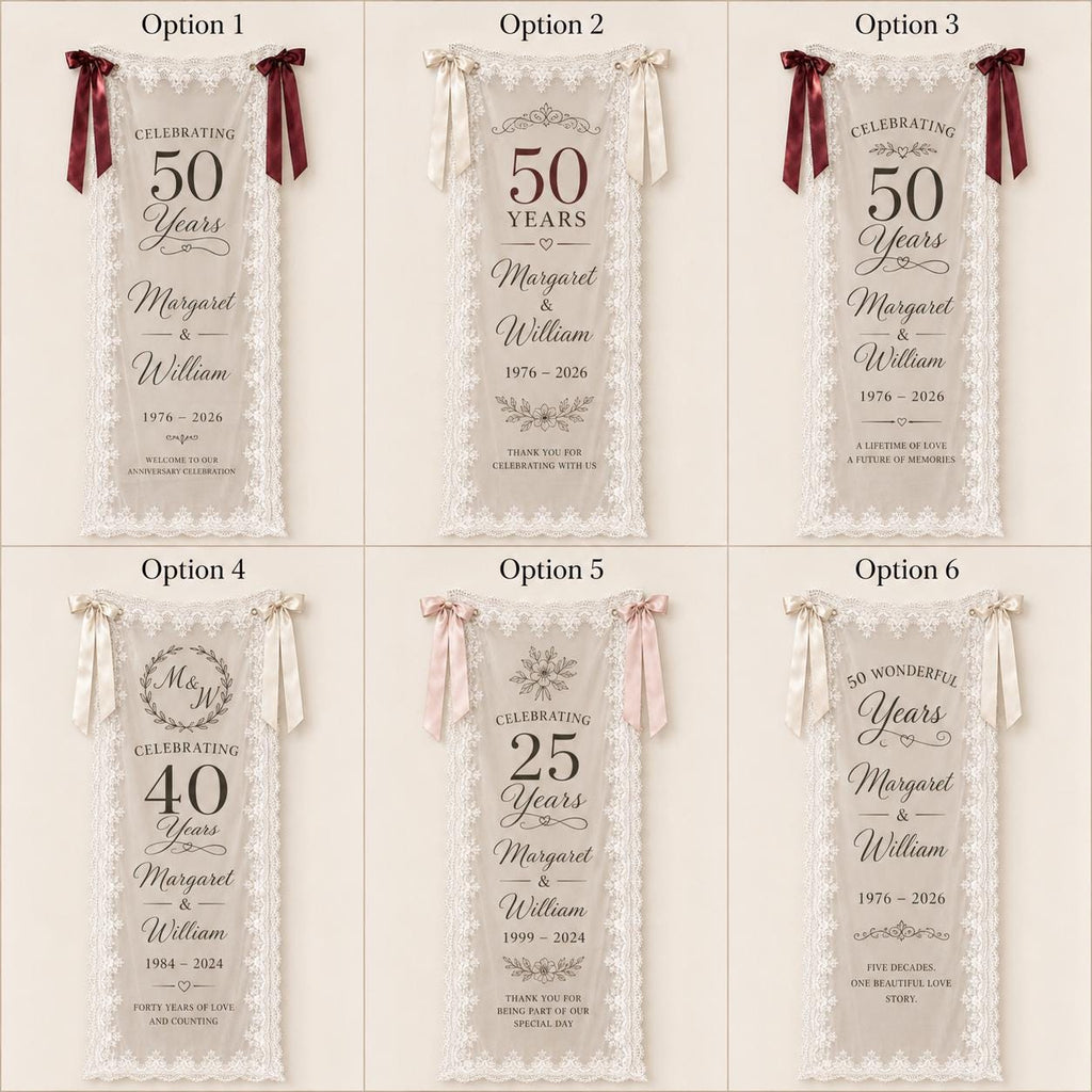 Anniversary Lace Banner, Personalized Sheer Anniversary Sign, Custom 25th 40th 50th Wedding Decor - product image 2
