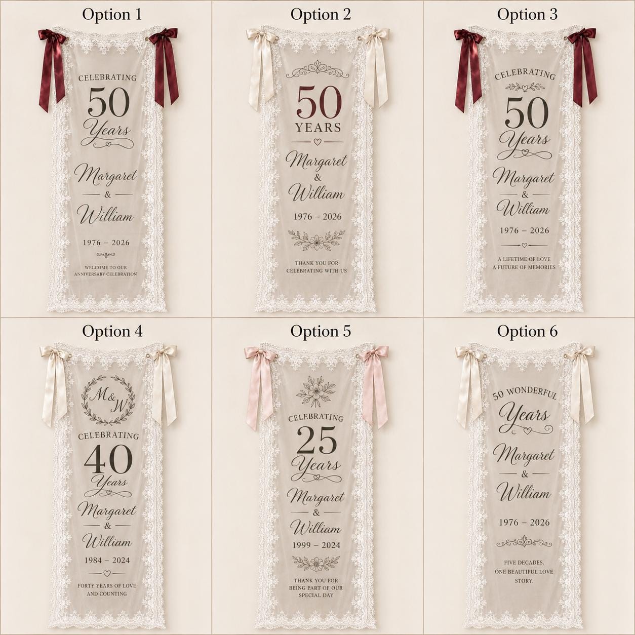 Anniversary Lace Banner, Personalized Sheer Anniversary Sign, Custom 25th 40th 50th Wedding Decor - product image 2