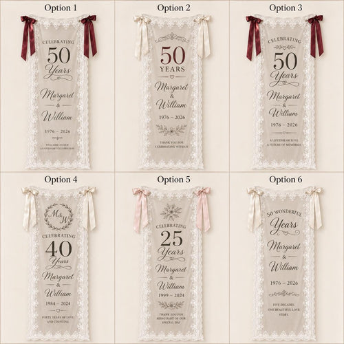 Anniversary Lace Banner, Personalized Sheer Anniversary Sign, Custom 25th 40th 50th Wedding Decor - product image 2