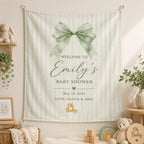 Baby Shower Linen Tapestry, Personalized Baby Backdrop Banner, Custom Blue Bow Welcome Sign – product photo 7