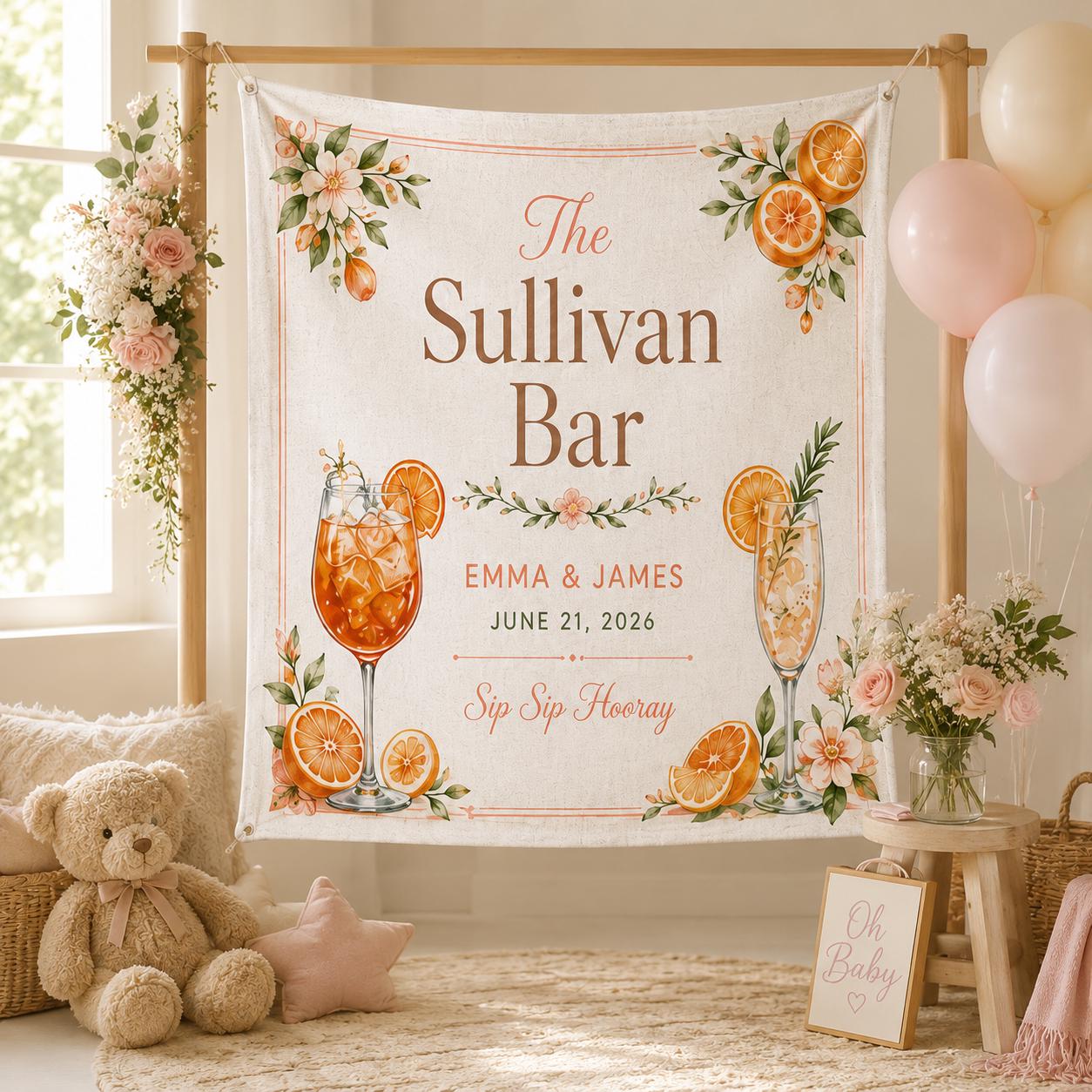 Citrus Wedding Bar Linen Tapestry, Personalized Signature Drinks Backdrop, Custom Summer Cocktail Sign - product image 7