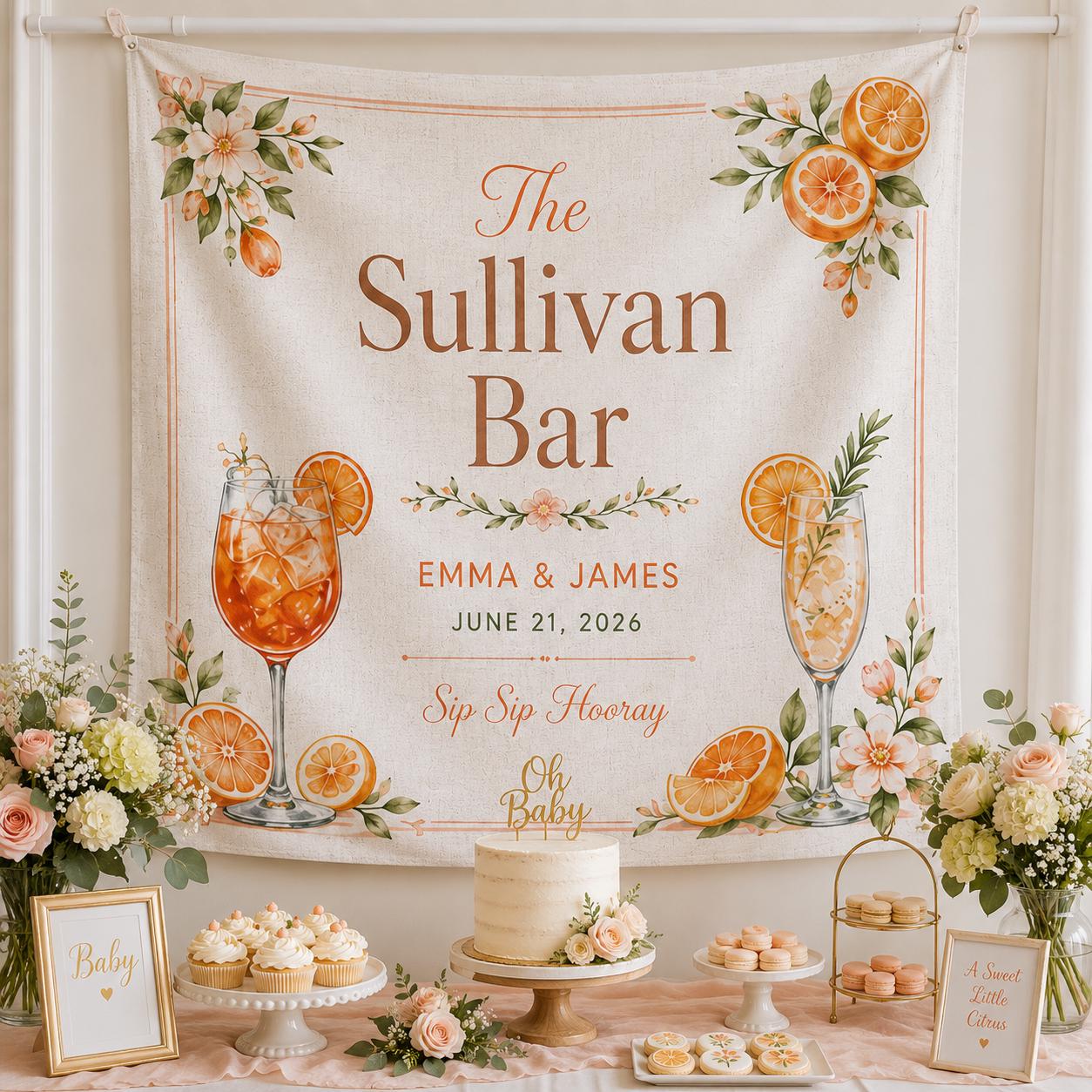 Citrus Wedding Bar Linen Tapestry, Personalized Signature Drinks Backdrop, Custom Summer Cocktail Sign - product image 6