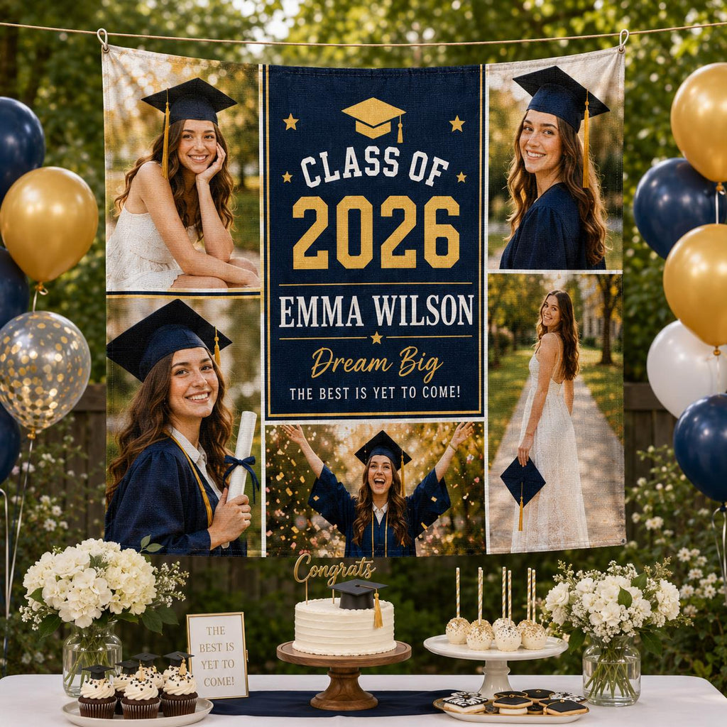 Graduation Photo Linen Tapestry, Personalized Class of 2026 Backdrop, Custom Graduation Party Banner - product image 7