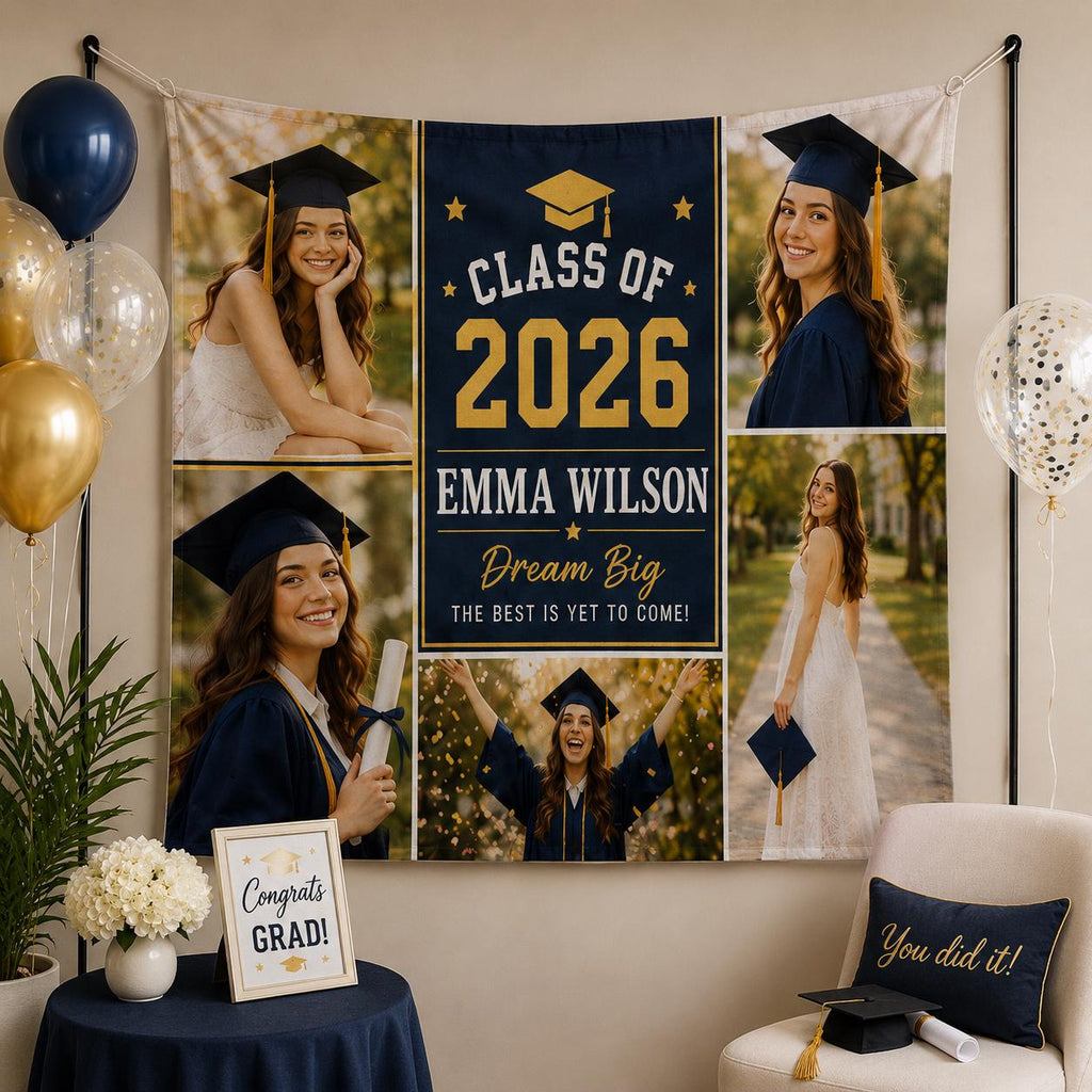 Graduation Photo Linen Tapestry, Personalized Class of 2026 Backdrop, Custom Graduation Party Banner - product image 8