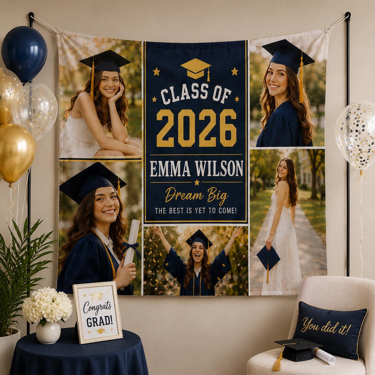 Graduation Photo Linen Tapestry, Personalized Class of 2026 Backdrop, Custom Graduation Party Banner - product image 8