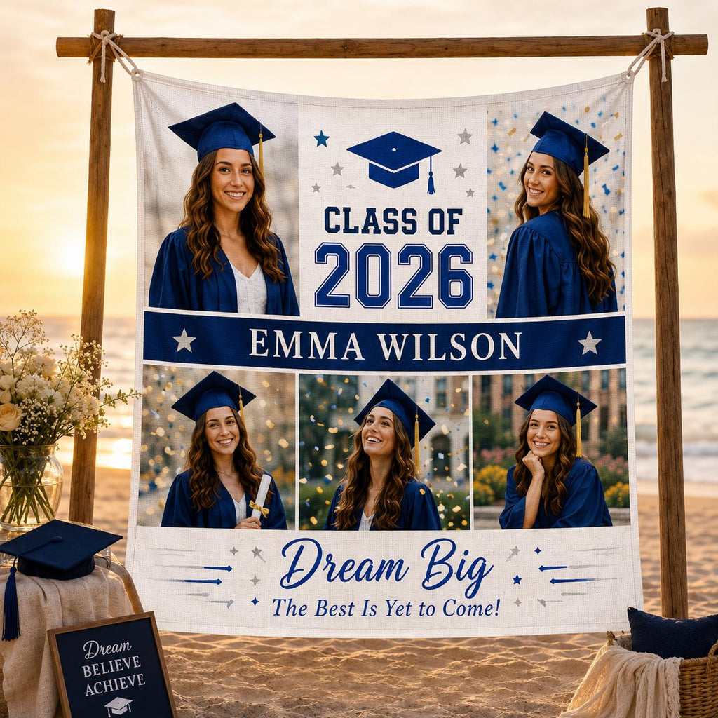 Graduation Photo Collage Linen Tapestry, Personalized Class of 2026 Backdrop, Custom Senior Party Banner - product image 9