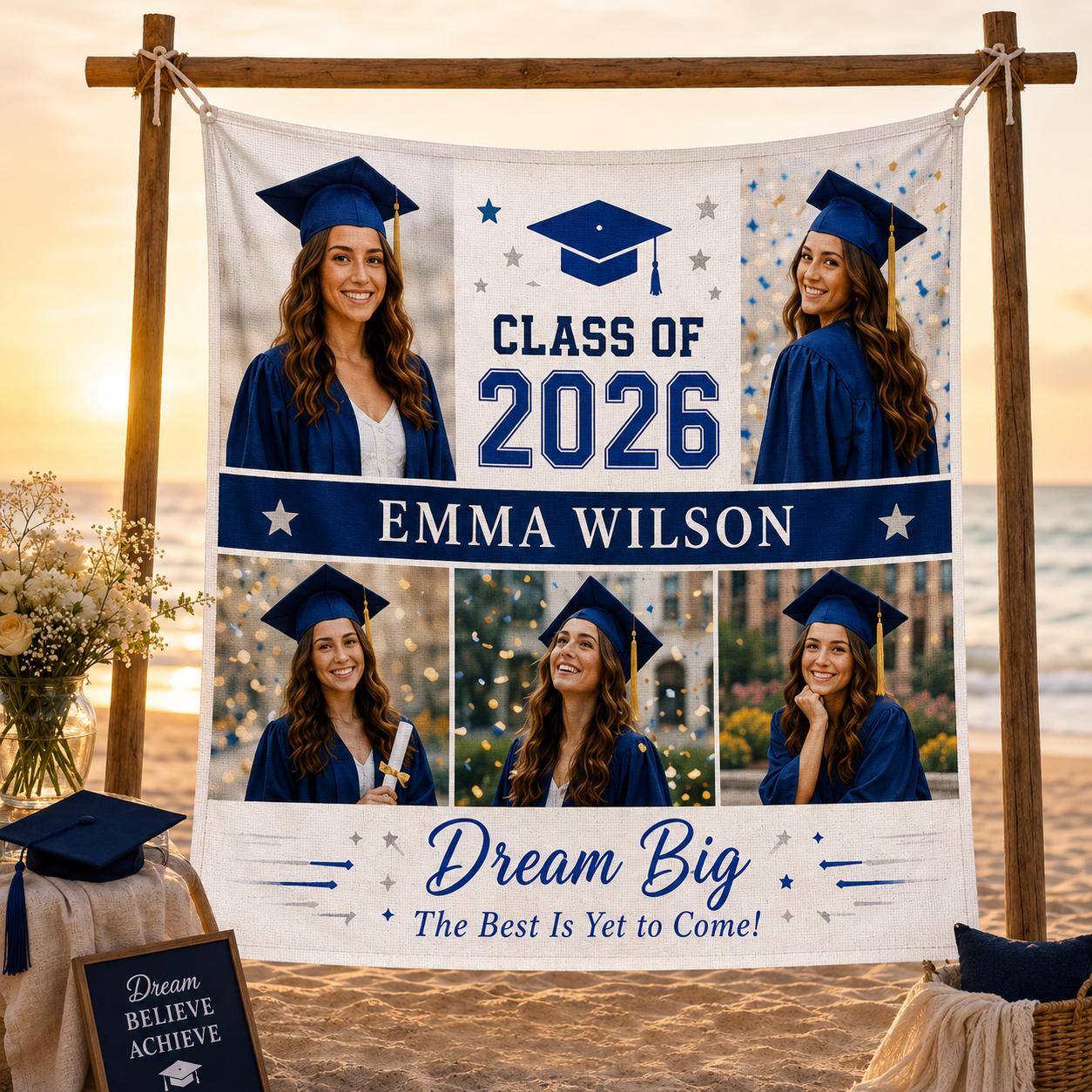 Graduation Photo Collage Linen Tapestry, Personalized Class of 2026 Backdrop, Custom Senior Party Banner - product image 9