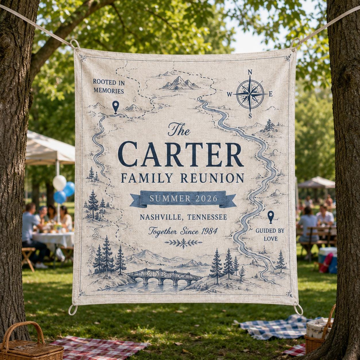 Personalized Family Reunion Heritage Map Linen Tapestry, Custom Banner - product image 8