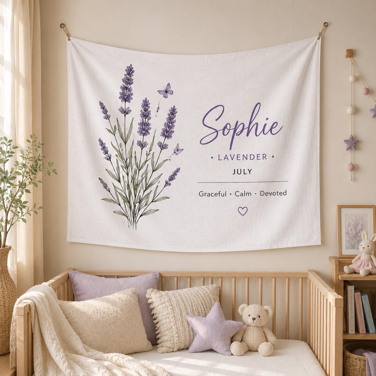 Personalized Birth Flower Linen Tapestry, Custom Name Floral Wall Hanging, Dorm Room Decor Gift - product image 10