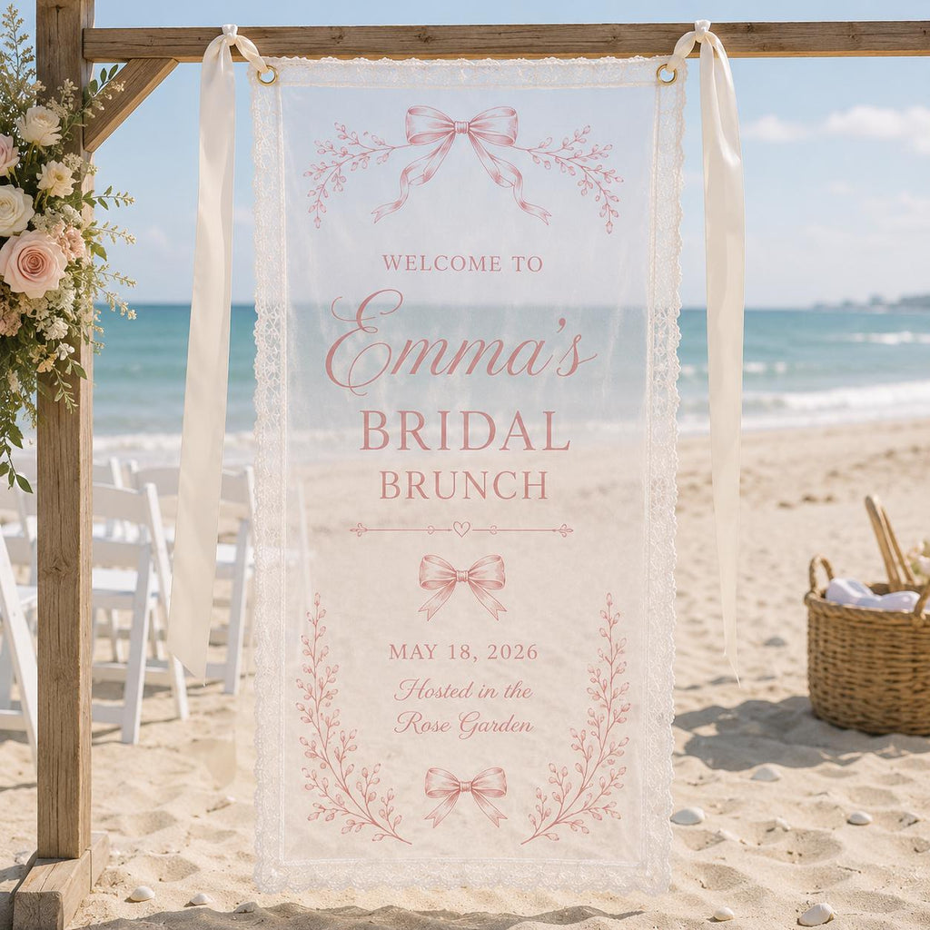 Bridal Brunch Lace Banner, Personalized Sheer Welcome Sign, Custom Bow Bridal Shower Decor - product image 6