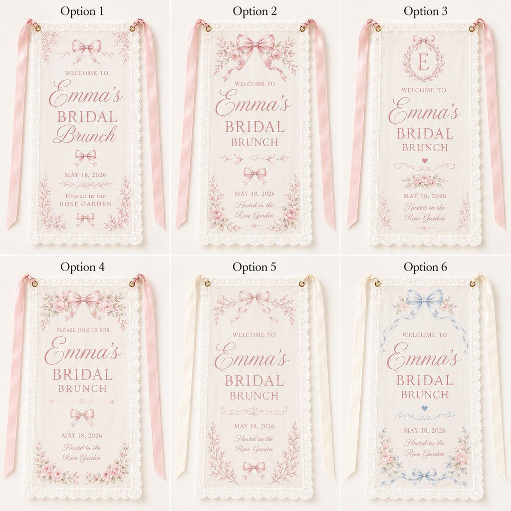 Bridal Brunch Lace Banner, Personalized Sheer Welcome Sign, Custom Bow Bridal Shower Decor - product image 3