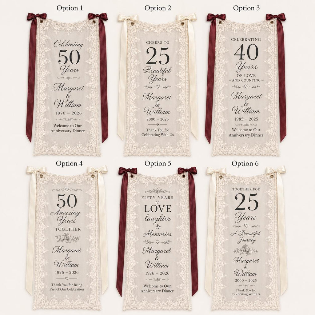 Anniversary Dinner Lace Banner, Personalized Sheer Anniversary Sign, Custom 25th 40th 50th Party Decor - product image 2