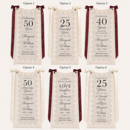 Anniversary Dinner Lace Banner, Personalized Sheer Anniversary Sign, Custom 25th 40th 50th Party Decor - product image 2