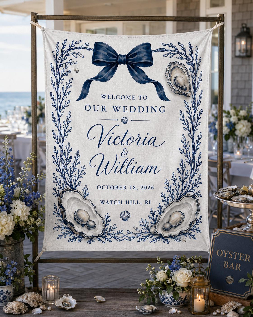 Coastal Wedding Linen Tapestry, Personalized Beach Welcome Sign, Custom Seaside Wedding Backdrop - product image 10