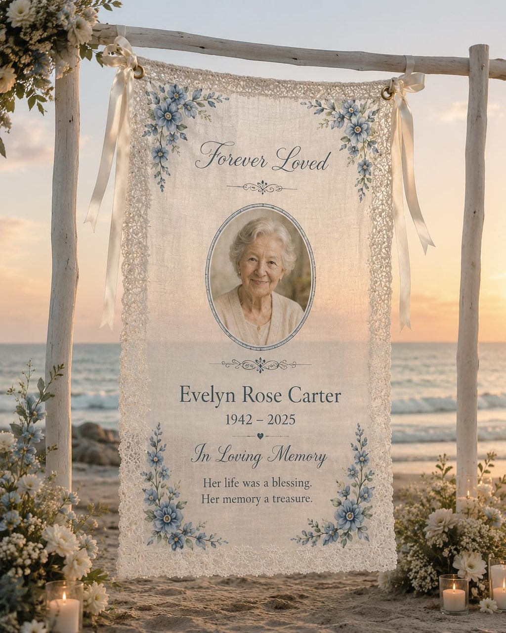 Memorial Lace Banner, Personalized Celebration of Life Sign, Custom Photo Remembrance Banner - product image 6