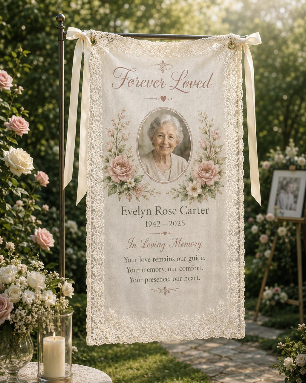 Memorial Lace Banner, Personalized Celebration of Life Sign, Custom Photo Remembrance Banner - product image 8