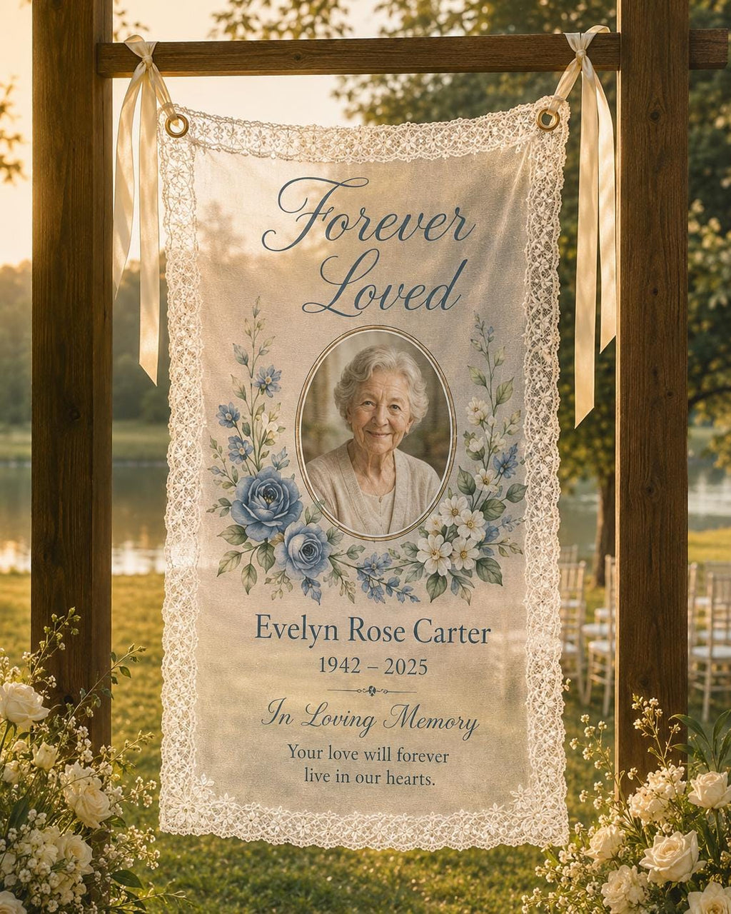 Memorial Lace Banner, Personalized Celebration of Life Sign, Custom Photo Remembrance Banner - product image 9