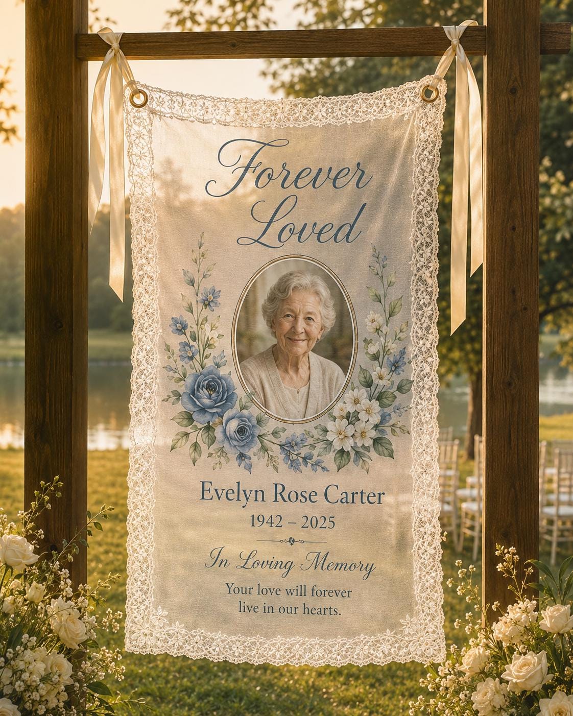 Memorial Lace Banner, Personalized Celebration of Life Sign, Custom Photo Remembrance Banner - product image 9