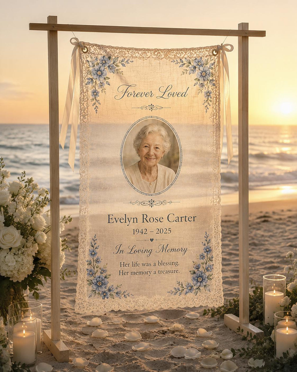 Memorial Lace Banner, Personalized Celebration of Life Sign, Custom Photo Remembrance Banner - product image 10