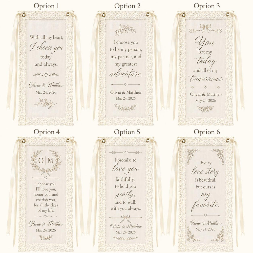 Wedding Vows Lace Banner, Personalized Sheer Ceremony Sign, Custom Romantic Vow Decor - product image 2