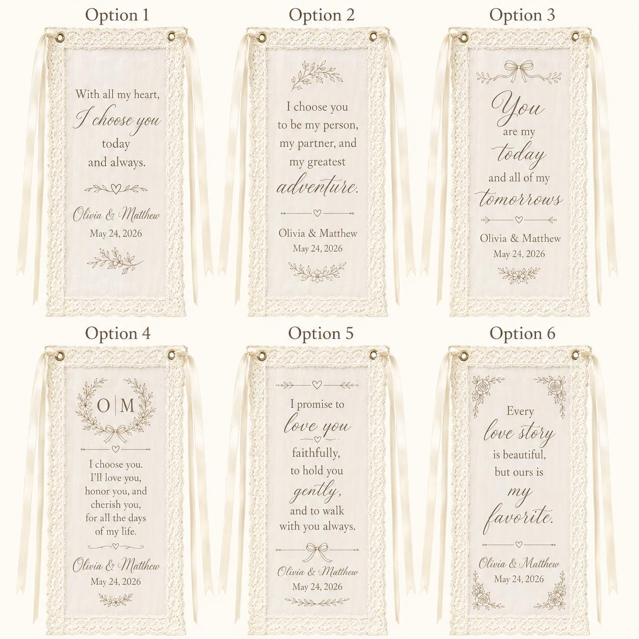 Wedding Vows Lace Banner, Personalized Sheer Ceremony Sign, Custom Romantic Vow Decor - product image 2
