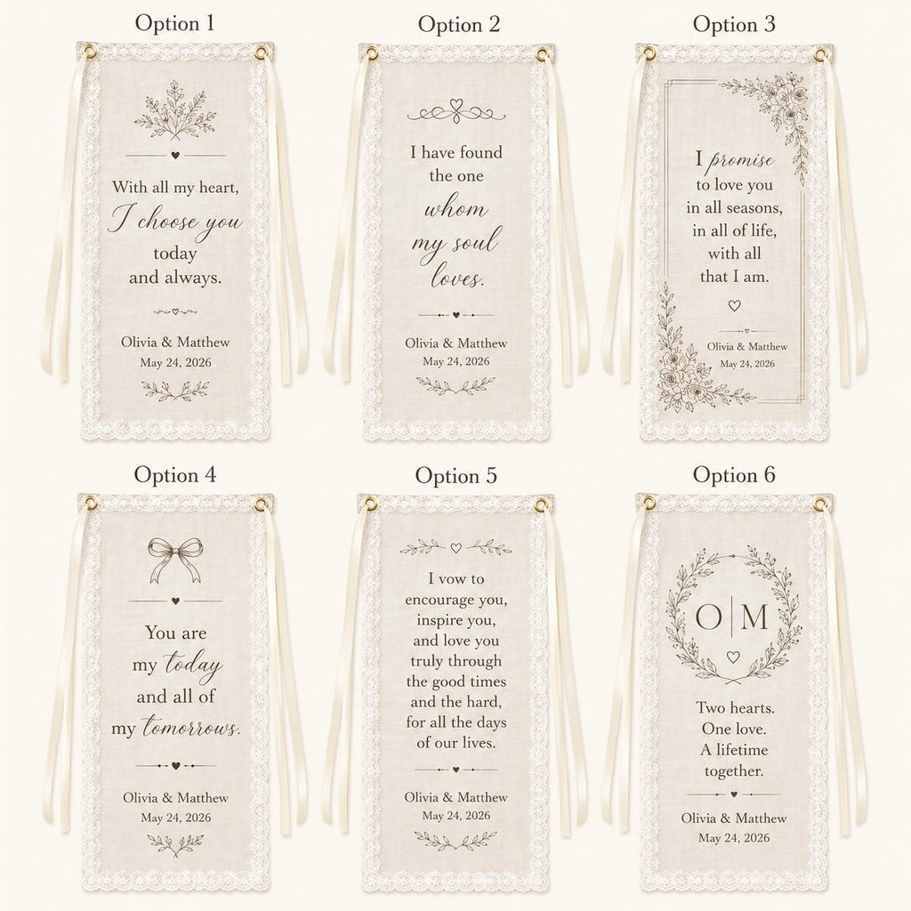 Wedding Vow Lace Banner, Personalized Sheer Ceremony Sign, Custom Romantic Wedding Quote Decor - product image 2